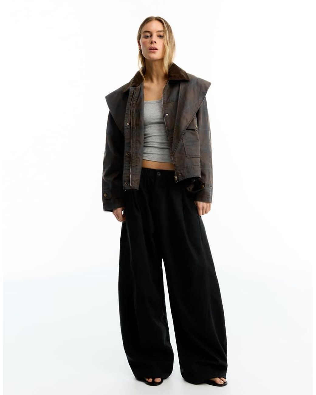 Bershka Black Waxed Corduroy Jacket With Scarf