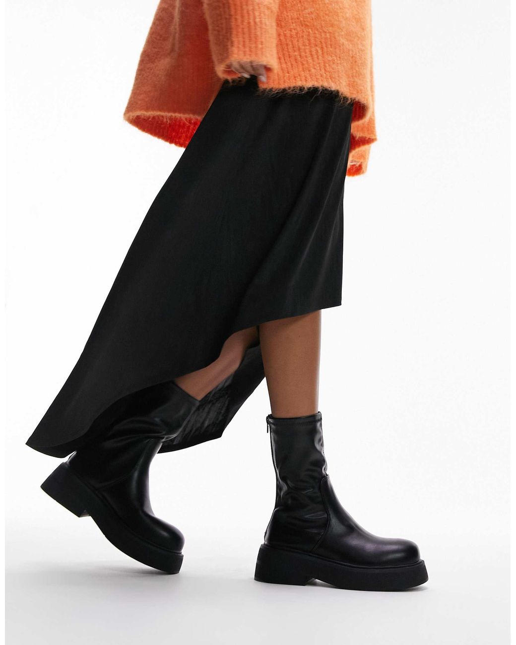 TOPSHOP Wide Fit Laura Textured Sole Ankle Sock Boot in Black Lyst