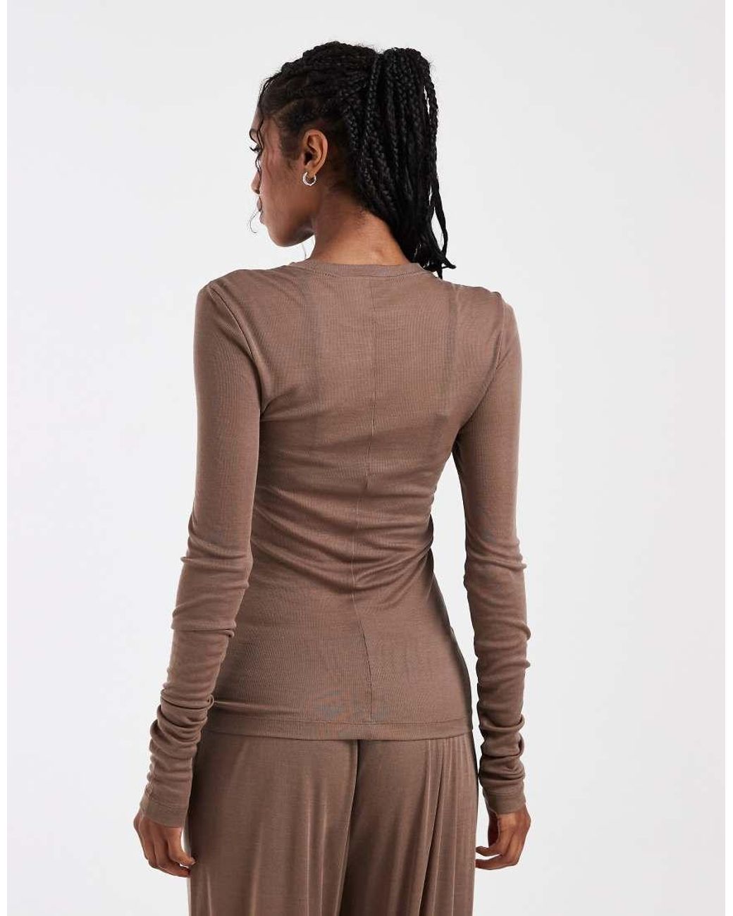 ASOS Brown Lounge Semi Sheer Long Sleeve Top