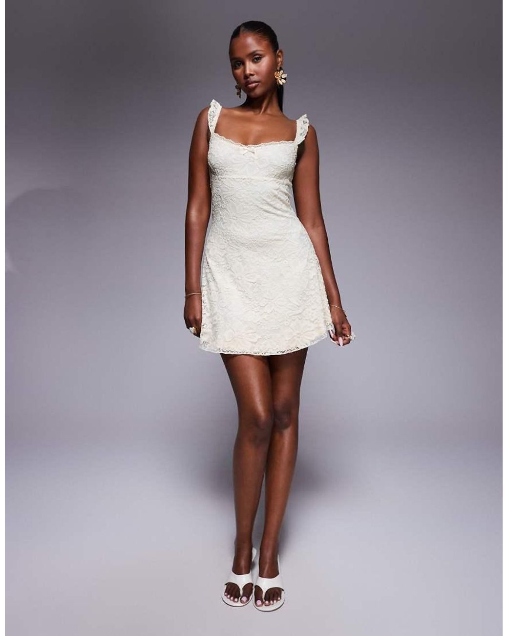 Princess Polly White Beacall Lace Frill Strap Mini Skater Dress