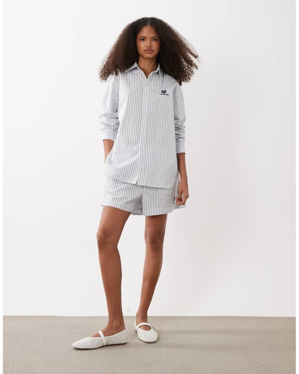 Polo Ralph Lauren White Wimbledon Capsule Leigh Striped Shirt With Crest Embroidery