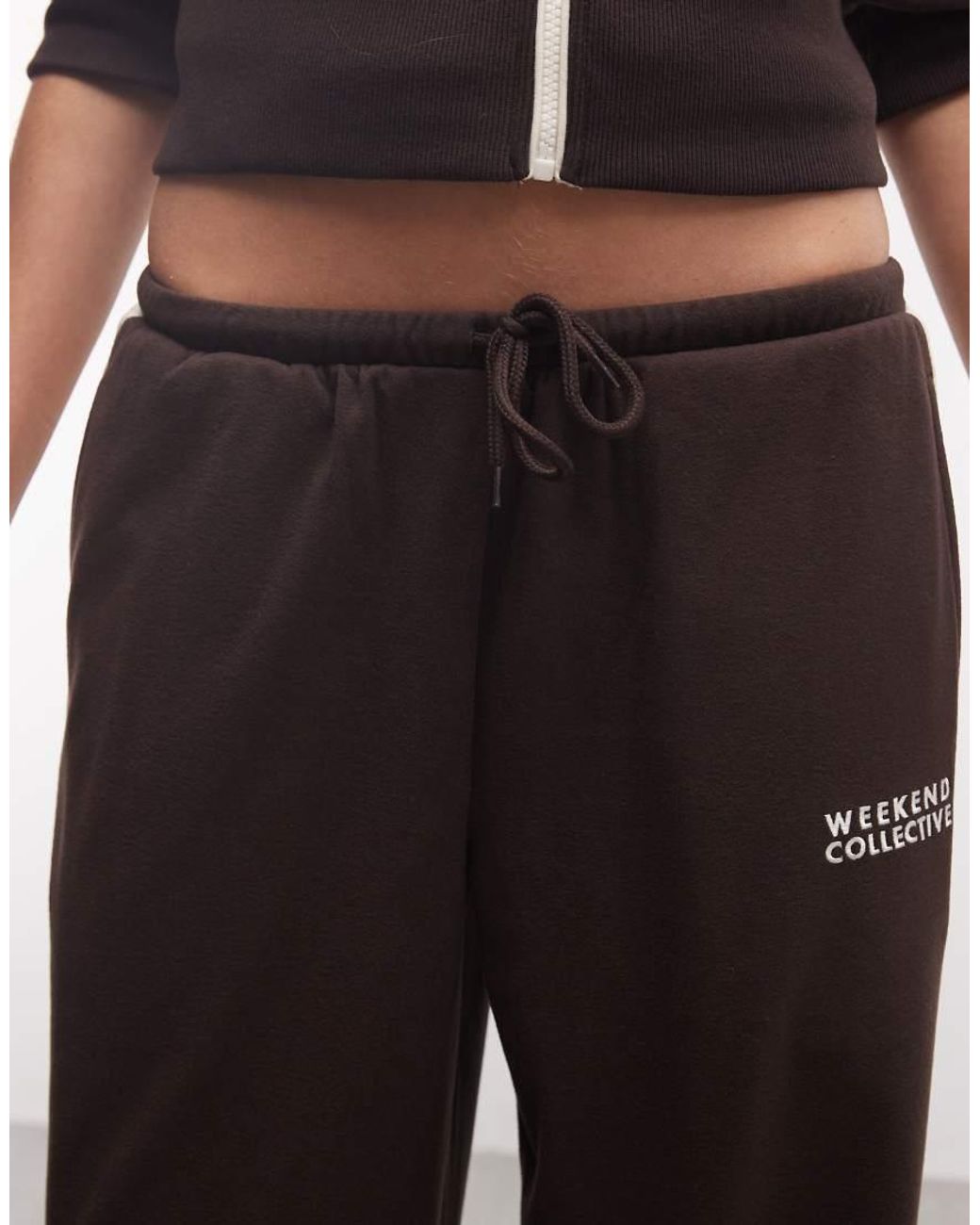 ASOS Brown Weekend Collective Co-Ord Micro Fleece Wide Leg Jogger With Side Stripe Detail