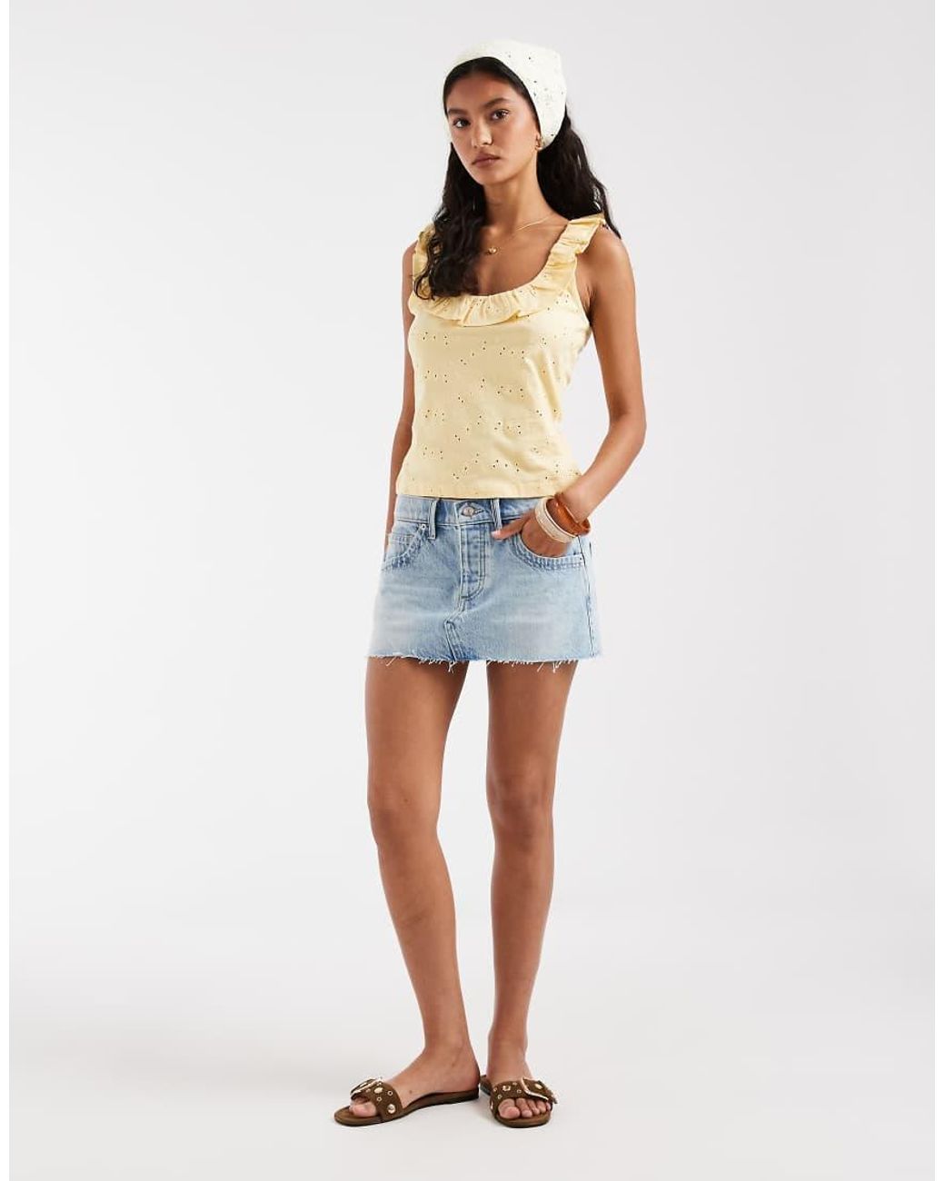 Free People Blue Lainey Low Rise Denim Mini Skirt