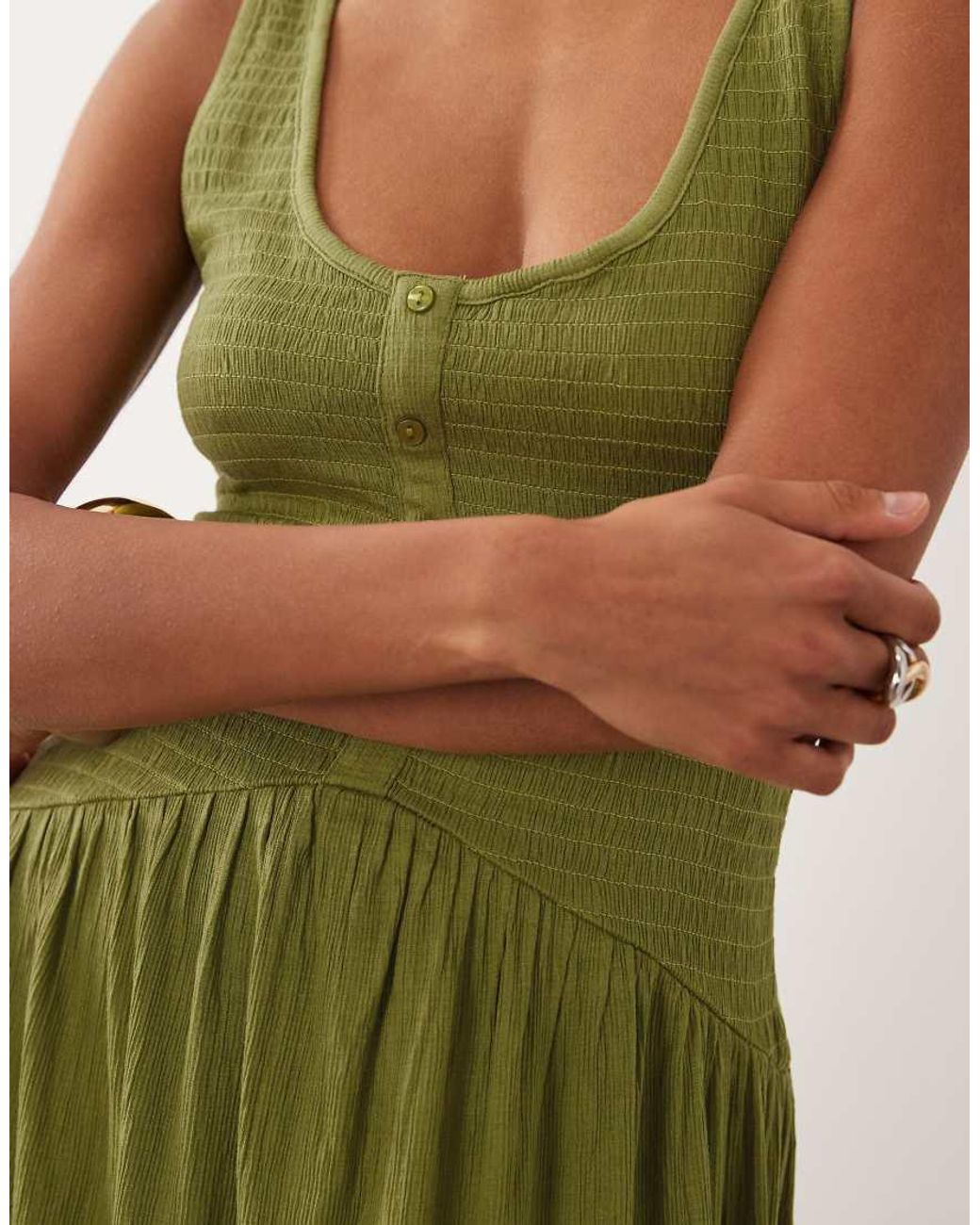 ASOS Green Crinkle Button Through Midi Dress