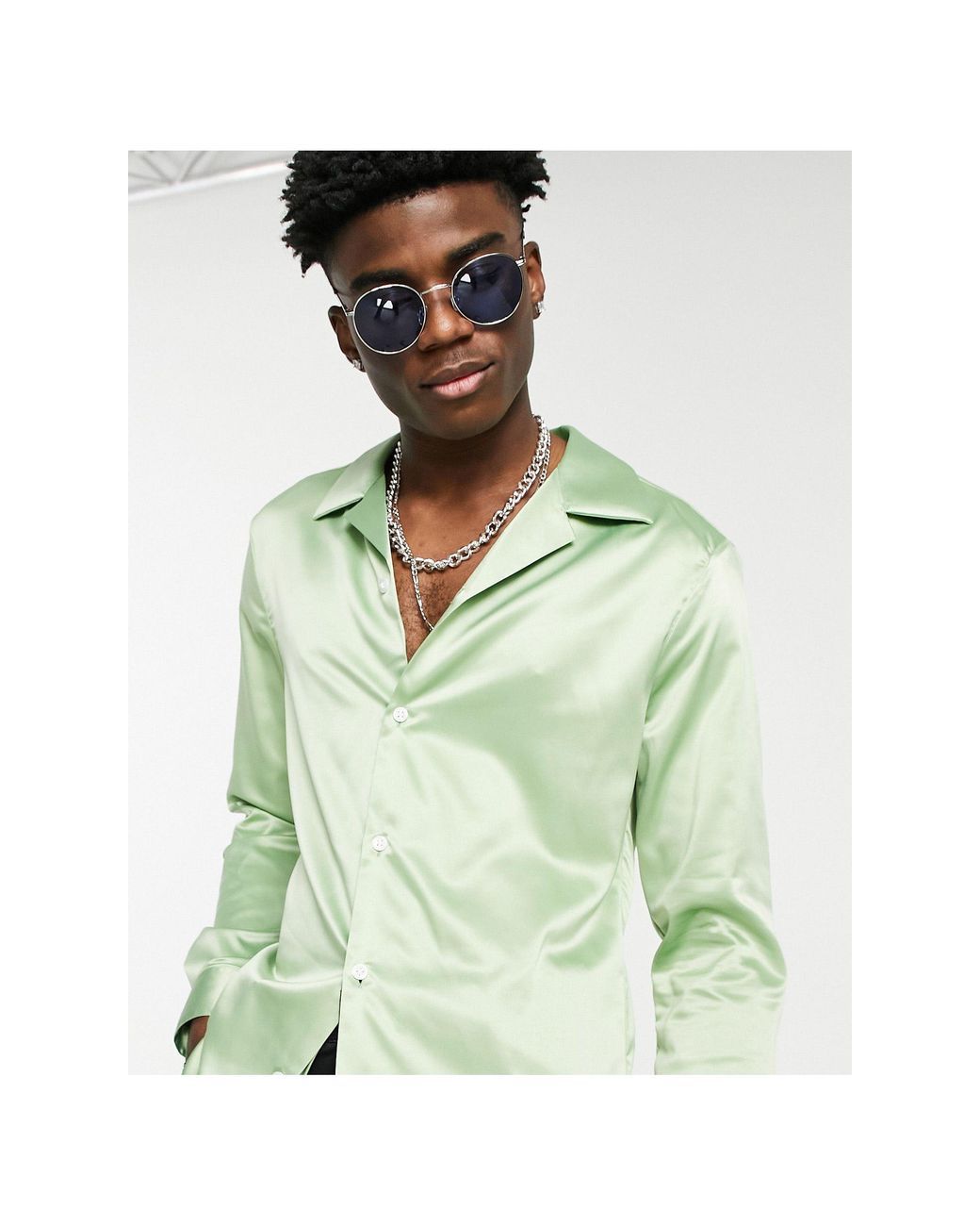 ASOS – schmal geschnittenes satin-hemd in Grün für Herren | Lyst AT