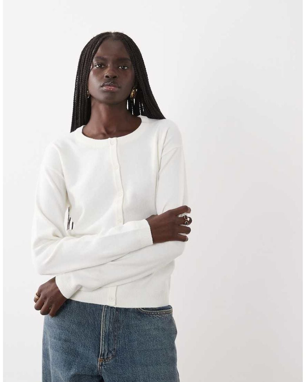 JJ Rebel White Long Sleeved Knitted Cardigan