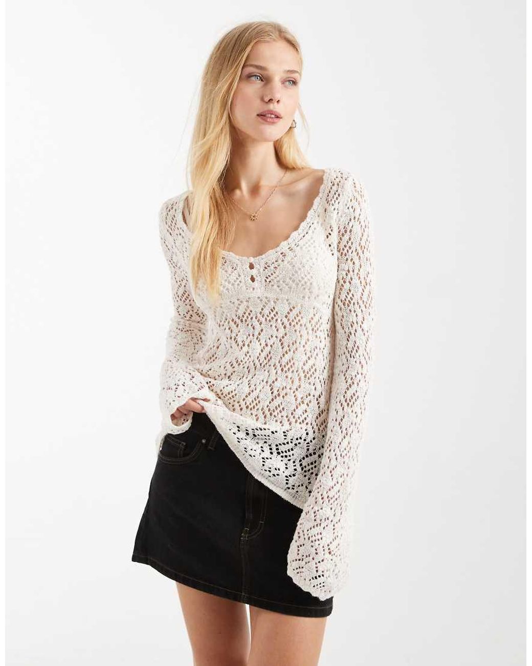 Hollister White Long Sleeve Boho Babydoll Top