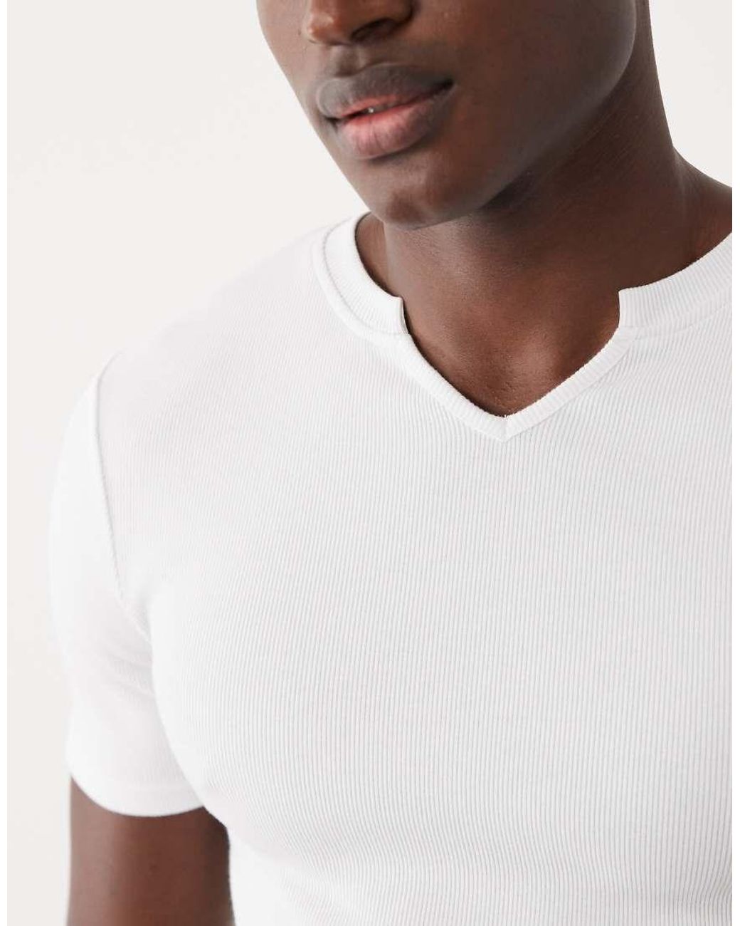 ASOS White Muscle Fit T-shirt With Notch Neck for men