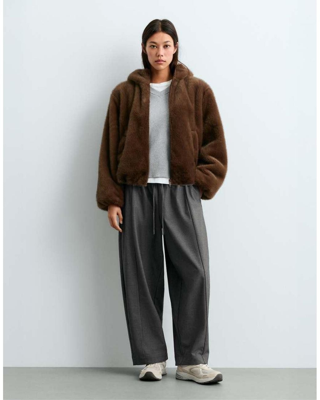 Oysho Brown Fellex Aerogel Padded Jacket, Balloon Faux-Fur Effect