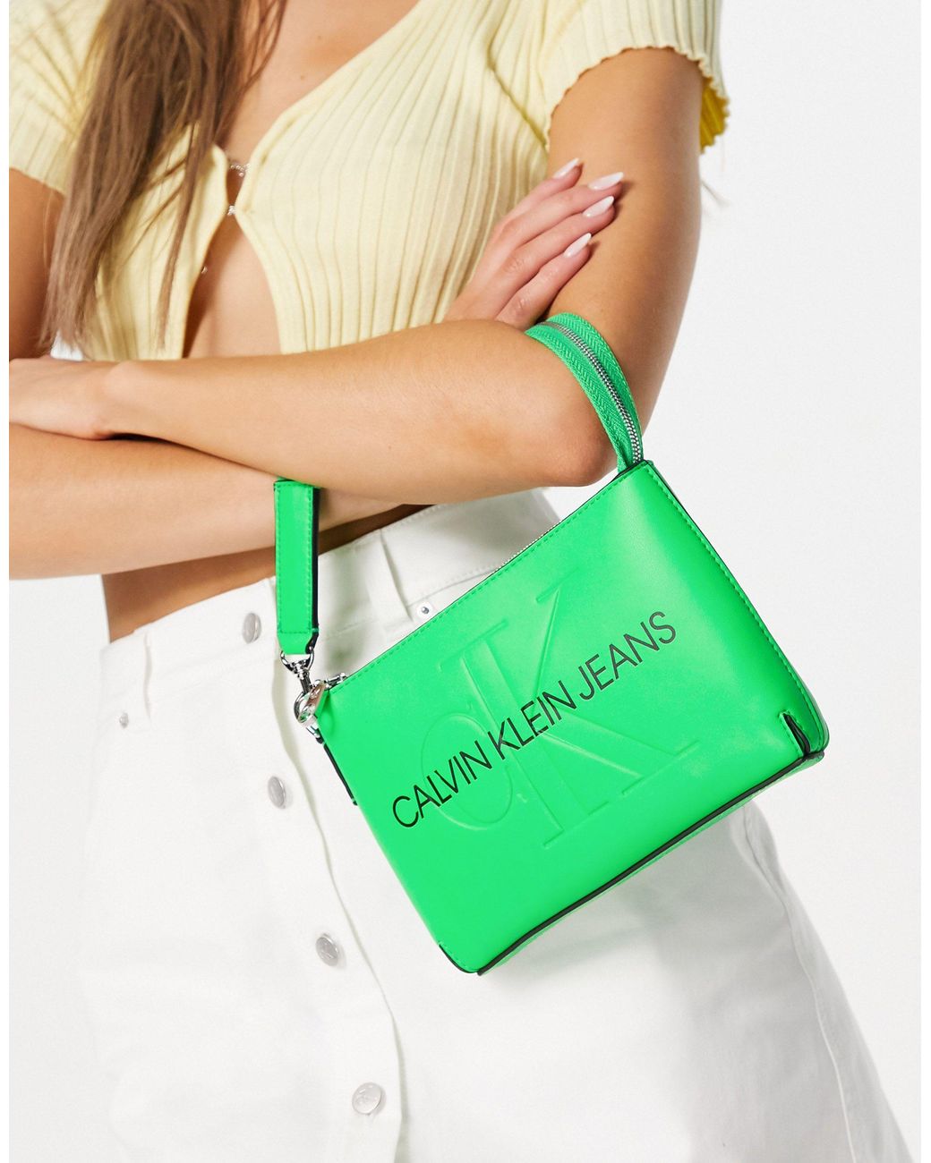 Calvin Klein Shoulder Pouch Bag in Green | Lyst UK