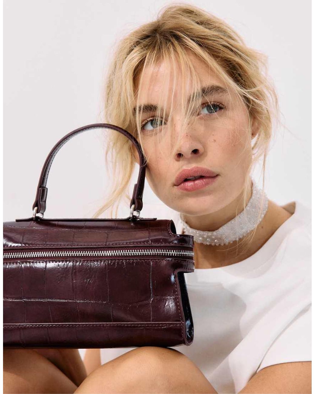 Stradivarius White Mini Coconut-effect Crossbody Bag