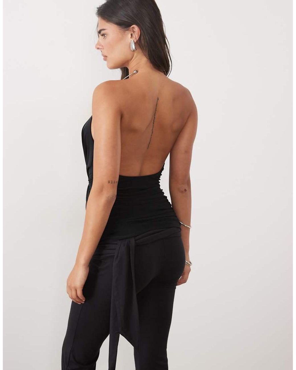 ASOS Black Slinky Hardware Gem Detail Plunge Top