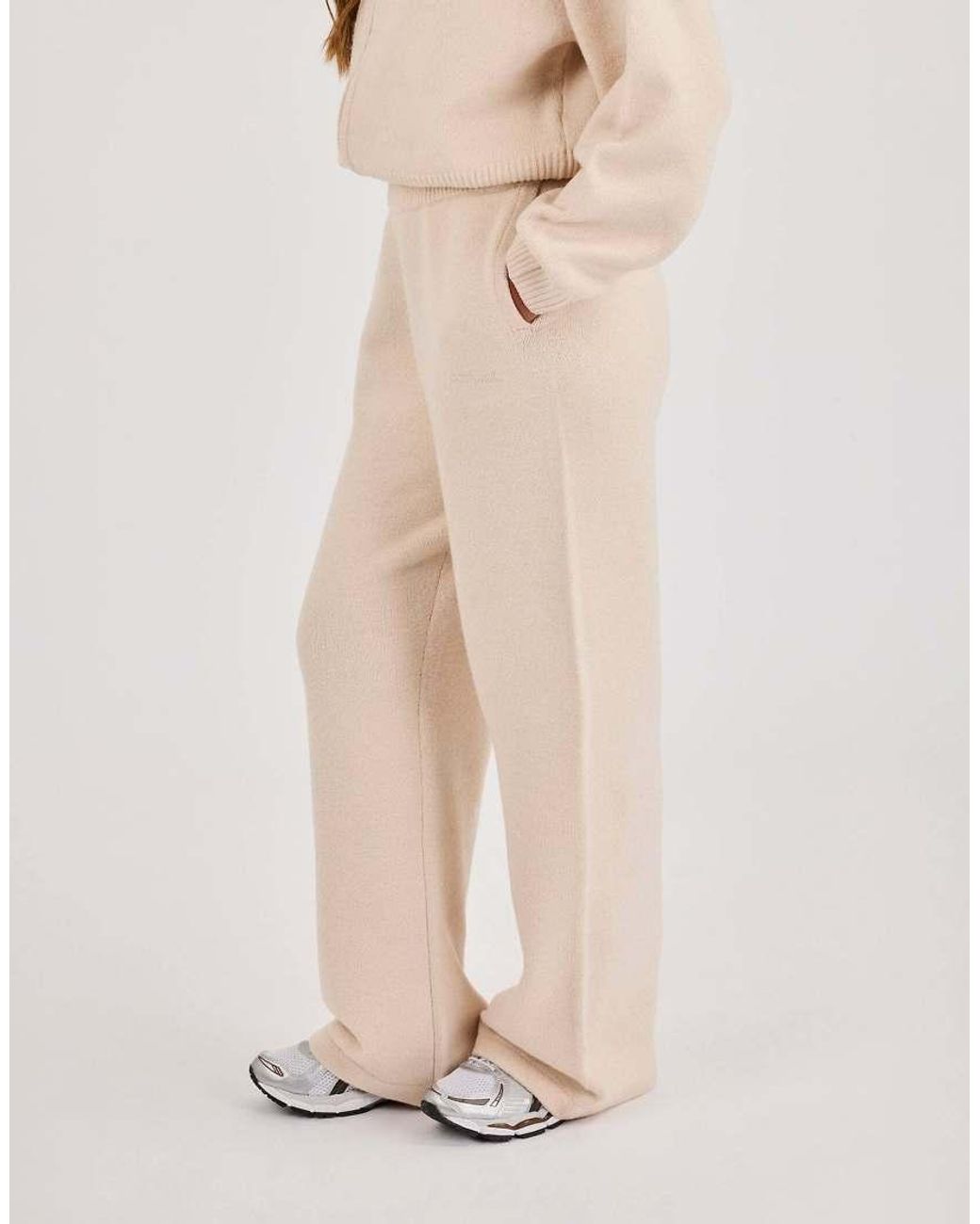 CERNUCCI Natural Knitted Embroidered Logo Wide Leg Jogger