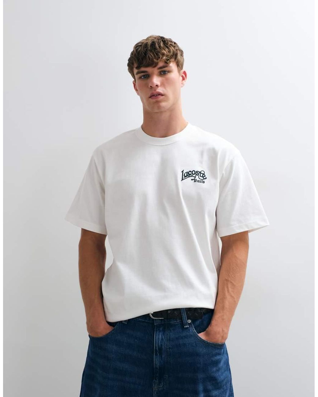 Lacoste White Embroidered Logo Short Sleeve Heavy Cotton T-Shirt for men