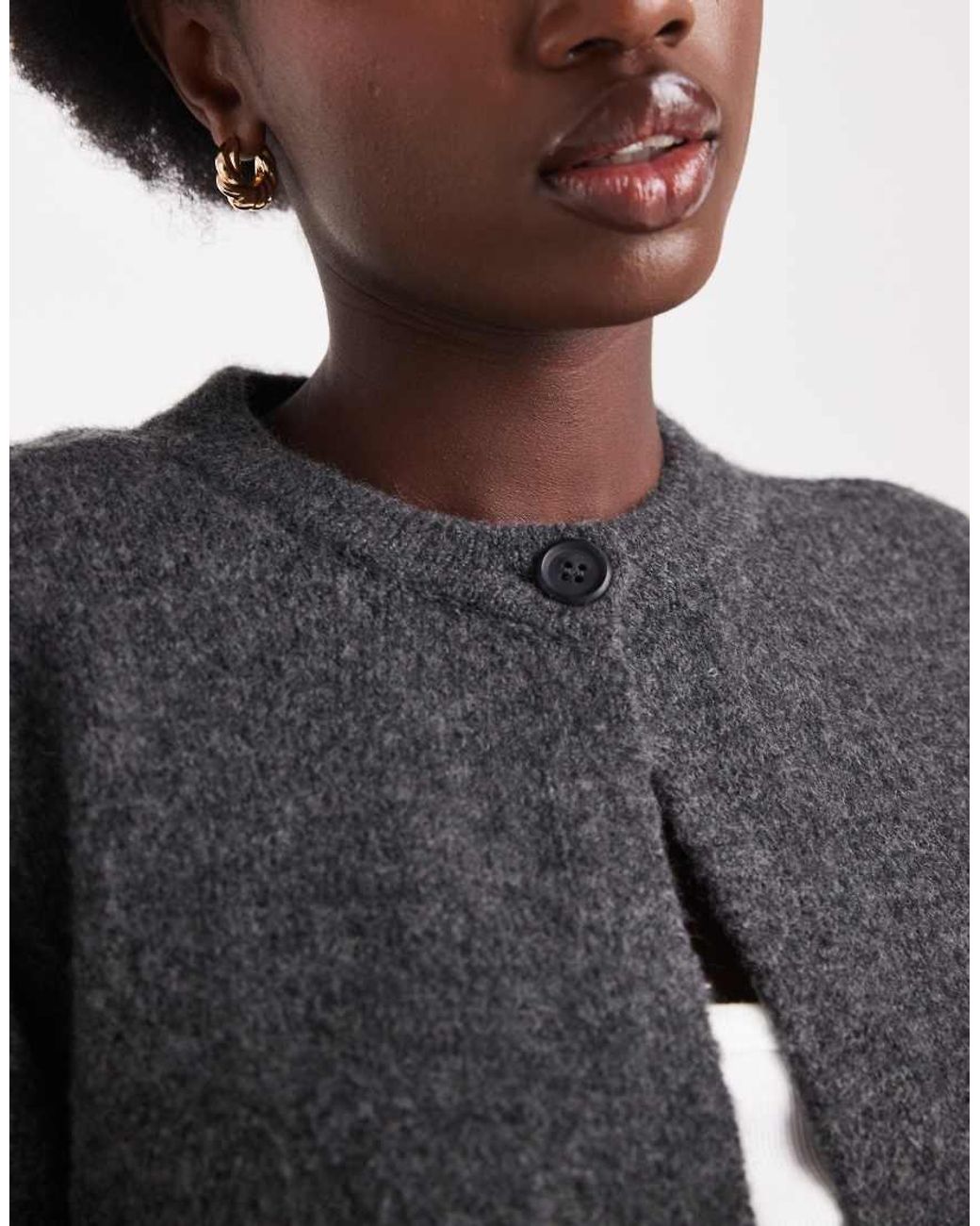 ONLY Gray One Button Crew Neck Cardigan