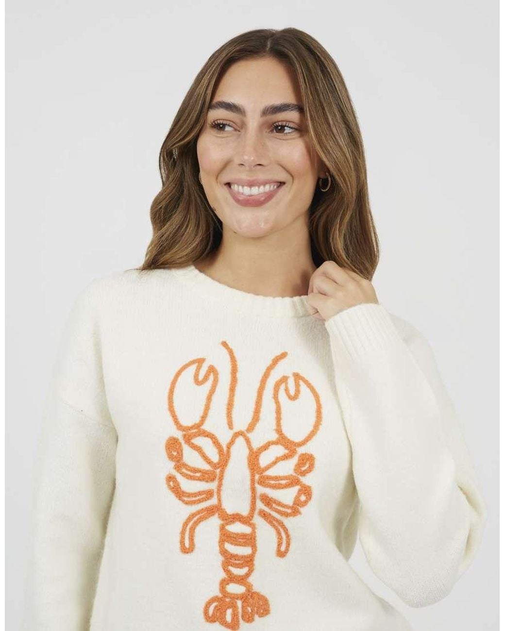 Brave Soul Blue Lobster Embroidered Jumper
