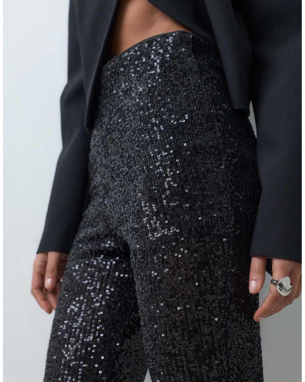 ASOS Gray Allover Sequin Flare Pants