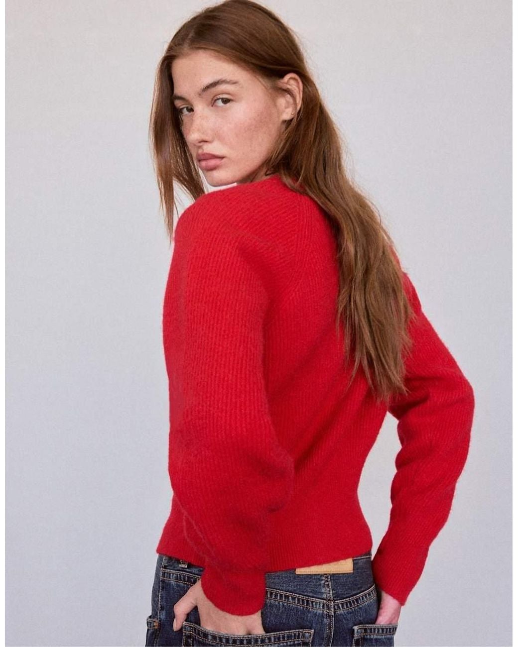 Stradivarius Red Raglan Sleeve Knit Cardigan