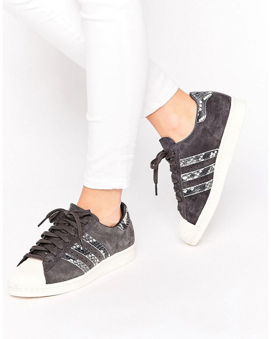 campo atraer contacto adidas Superstar Suede And Snakeskin Sneakers in Black | Lyst