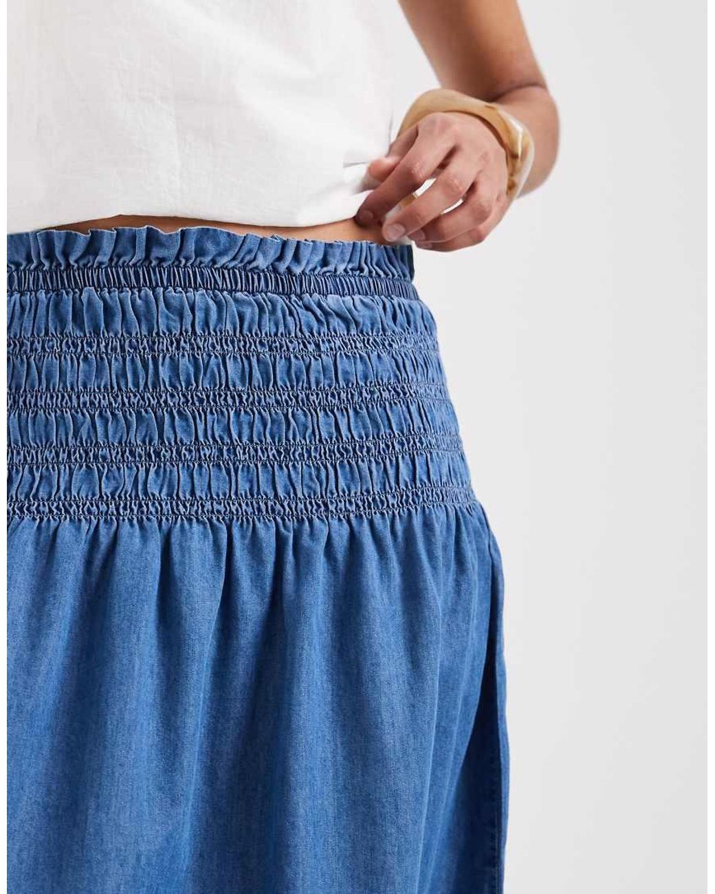 ONLY Blue Chambray Pleated Midi Skirt