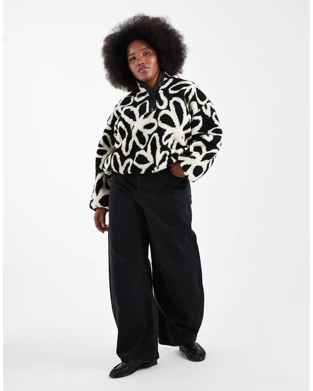 ONLY Black Button Down Borg Fleece