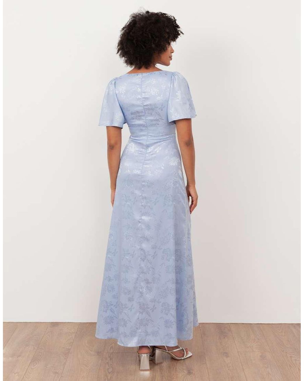 Maya White Floral Jacquard Satin Maxi Dress