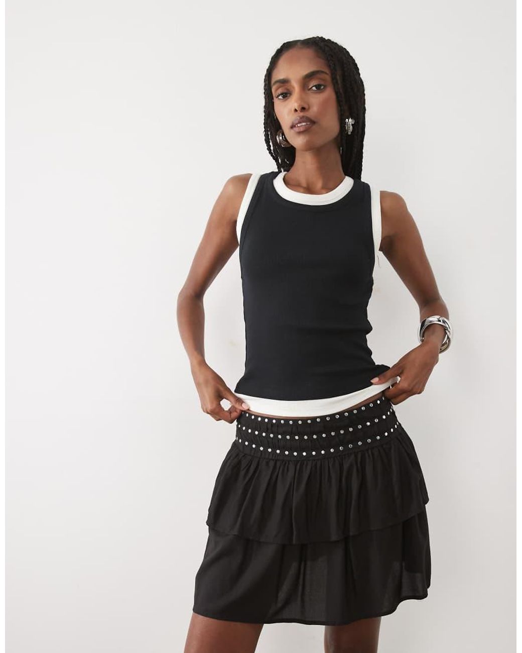 Mango Black Teen Ruffle Mini Skirt With Mirrors