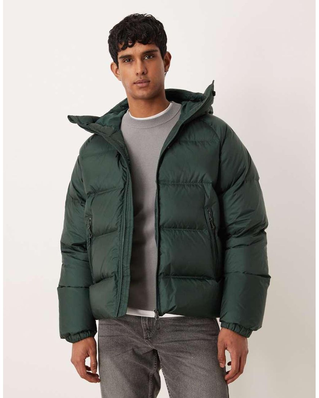 ARKET Green Sporty Down Jacket With Hood for men