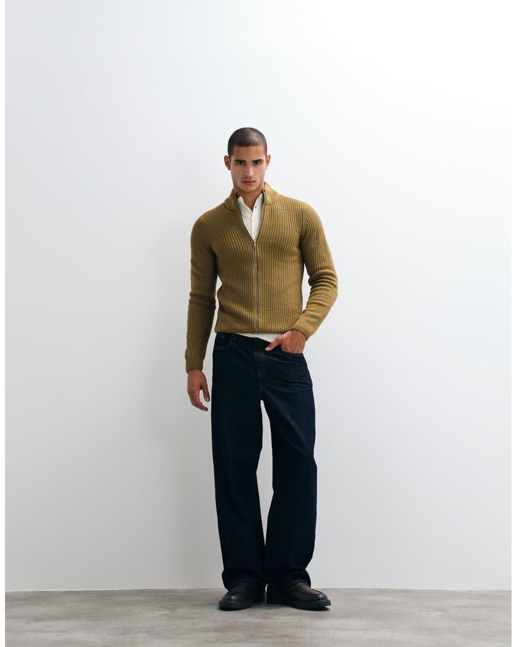 Blend Green Knitted Zip Through Jacket for men