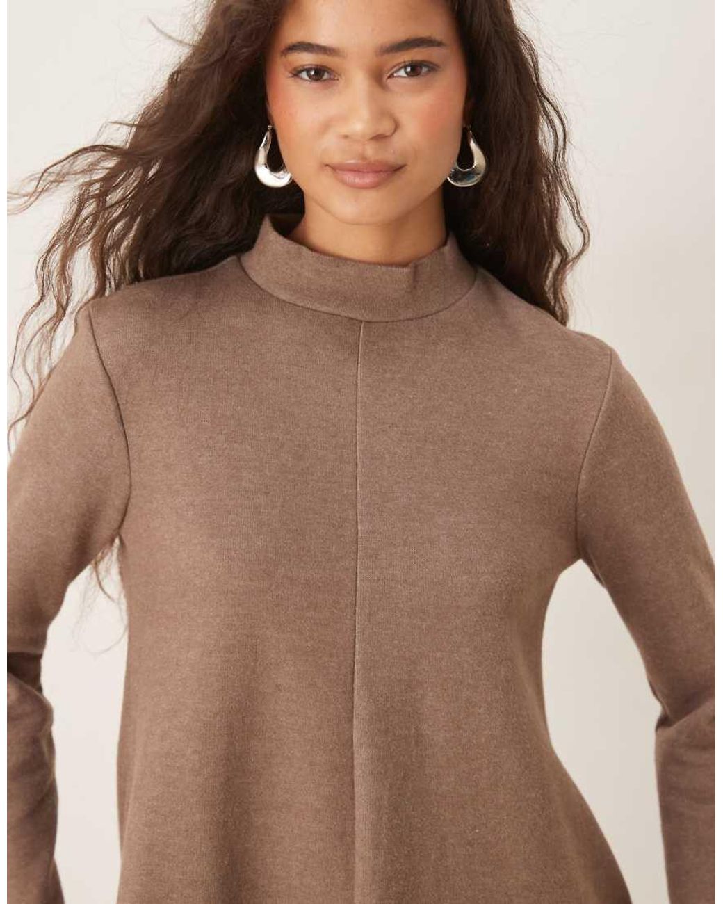 ASOS Brown Supersoft High Neck Trapeze Mini Dress