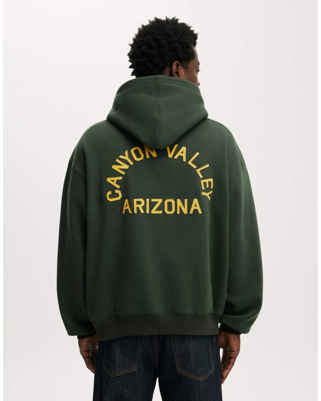 Cotton On Green Box Fit Graphic Hoodie for men