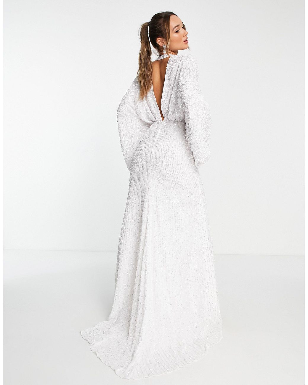 ASOS Ciara Sequin Kimono Sleeve Wedding Dress in White | Lyst