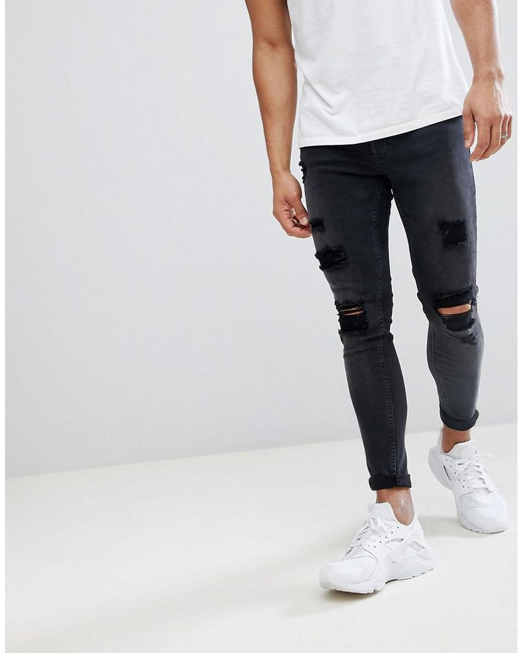 Gym King Super Skinny Jeans In Black With Distressing for Men | Lyst