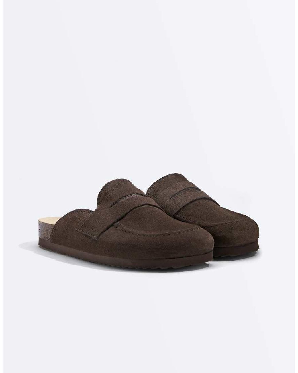 Oysho Brown Suede Clogs