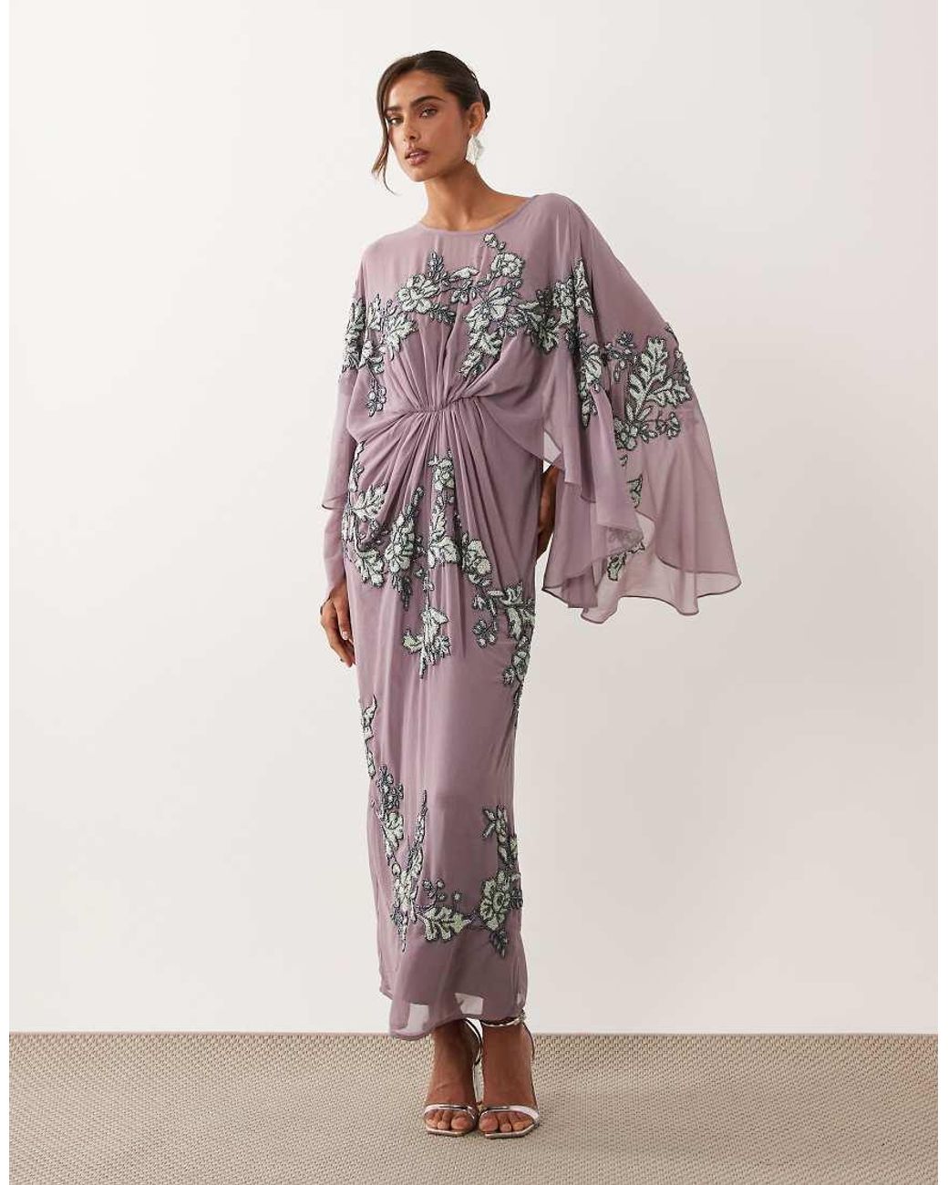 ASOS Pink Cape Sleeve Embellished Maxi Dress