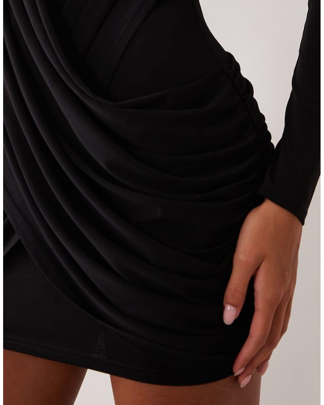 Ruched & Ready Black On My Level Sculpted Drape Front Mini Dress