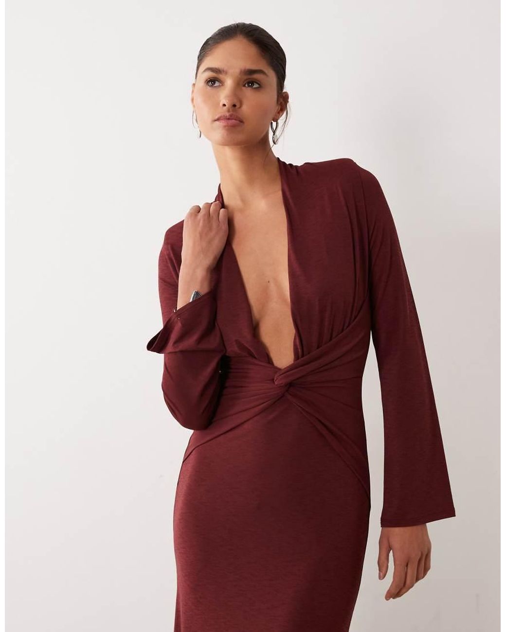 ASOS Red Second Skin Maxi Dress With Super Plunge And Twist Front