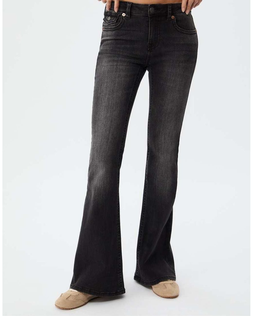 Stradivarius White D04 Low Rise Flared Jeans