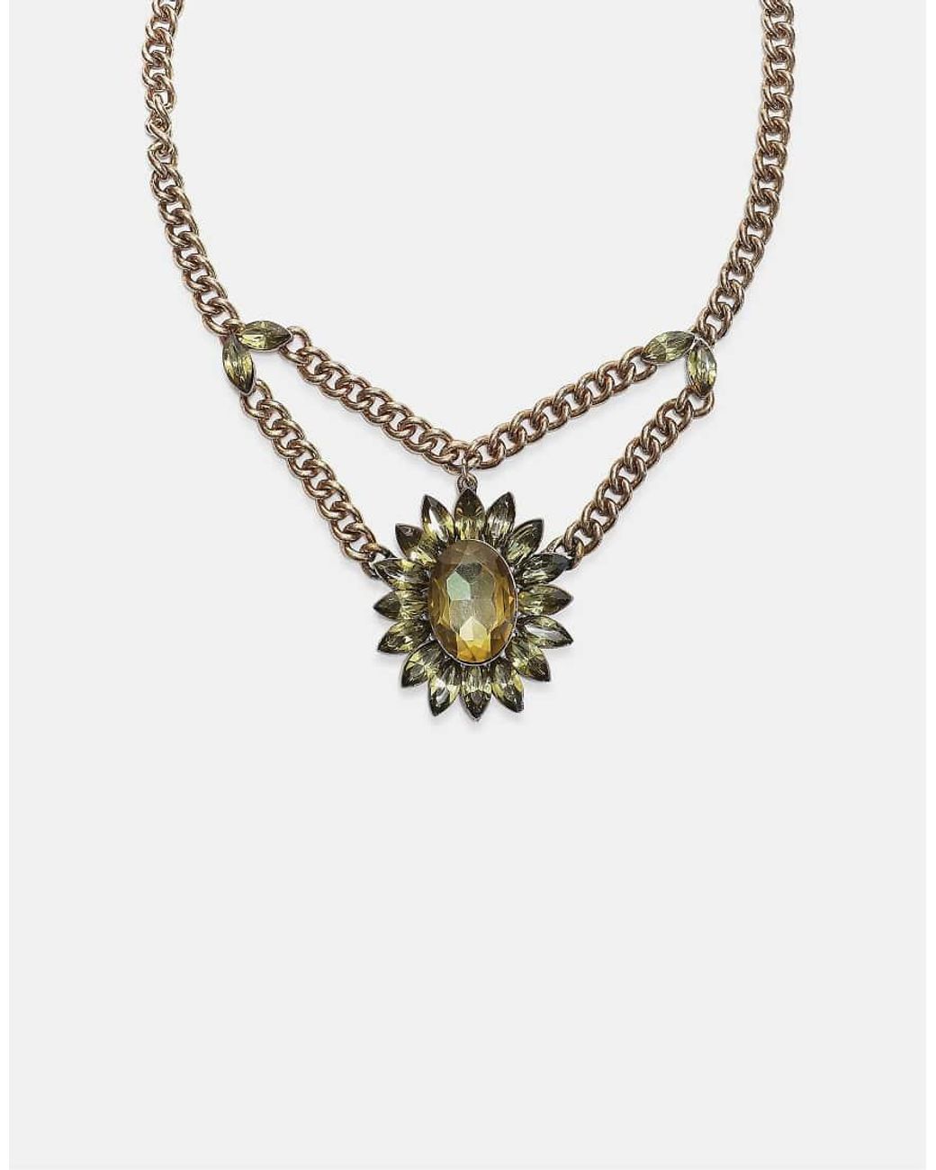 Stradivarius Metallic Jewelled Chain Necklace