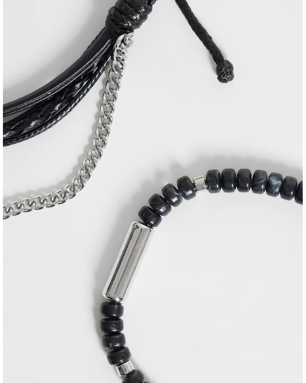 ASOS Gray 3 Pack Beaded And Puller Rope Chain Bracelet for men