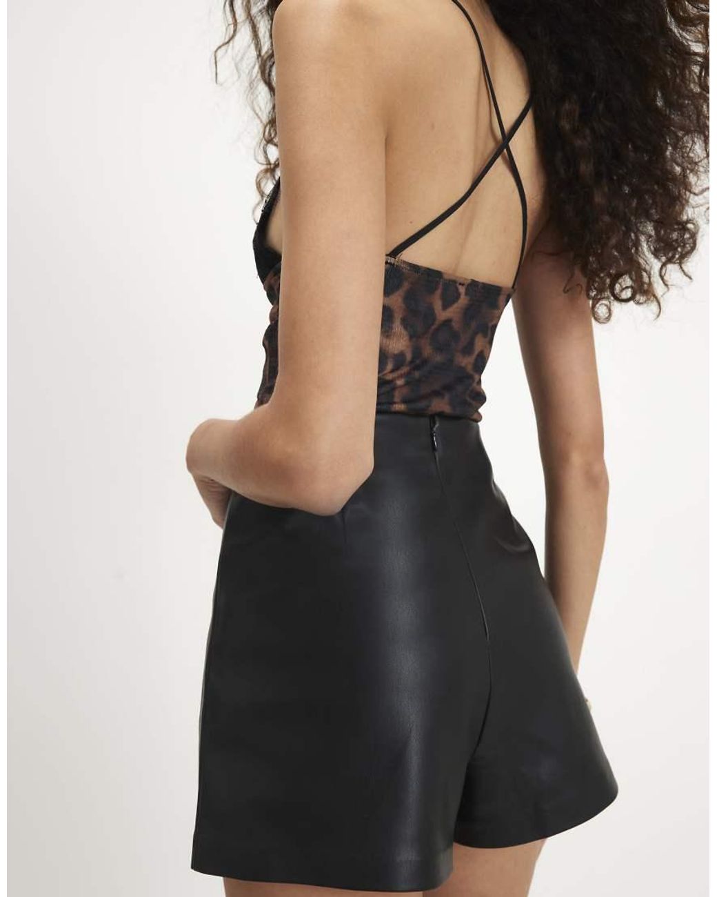 River Island Black Faux Leather Popper Asymmetric Skort