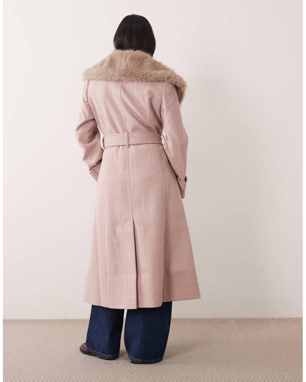 Miss Selfridge Natural Formal Wrap Coat With Fur Collar
