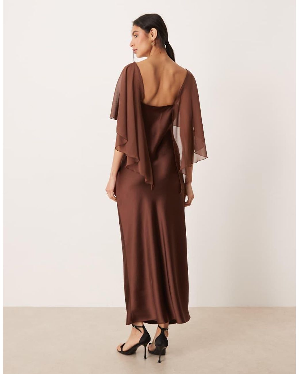 ASOS Brown Satin Cape Maxi Dress