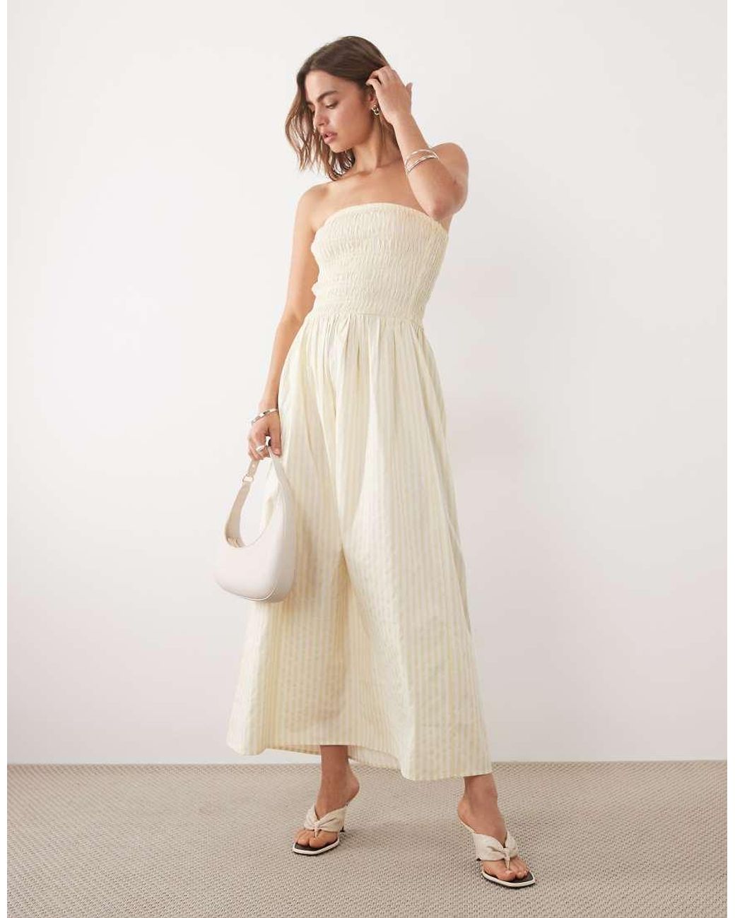 New Look Natural Shirred Bandeau Midi Dress