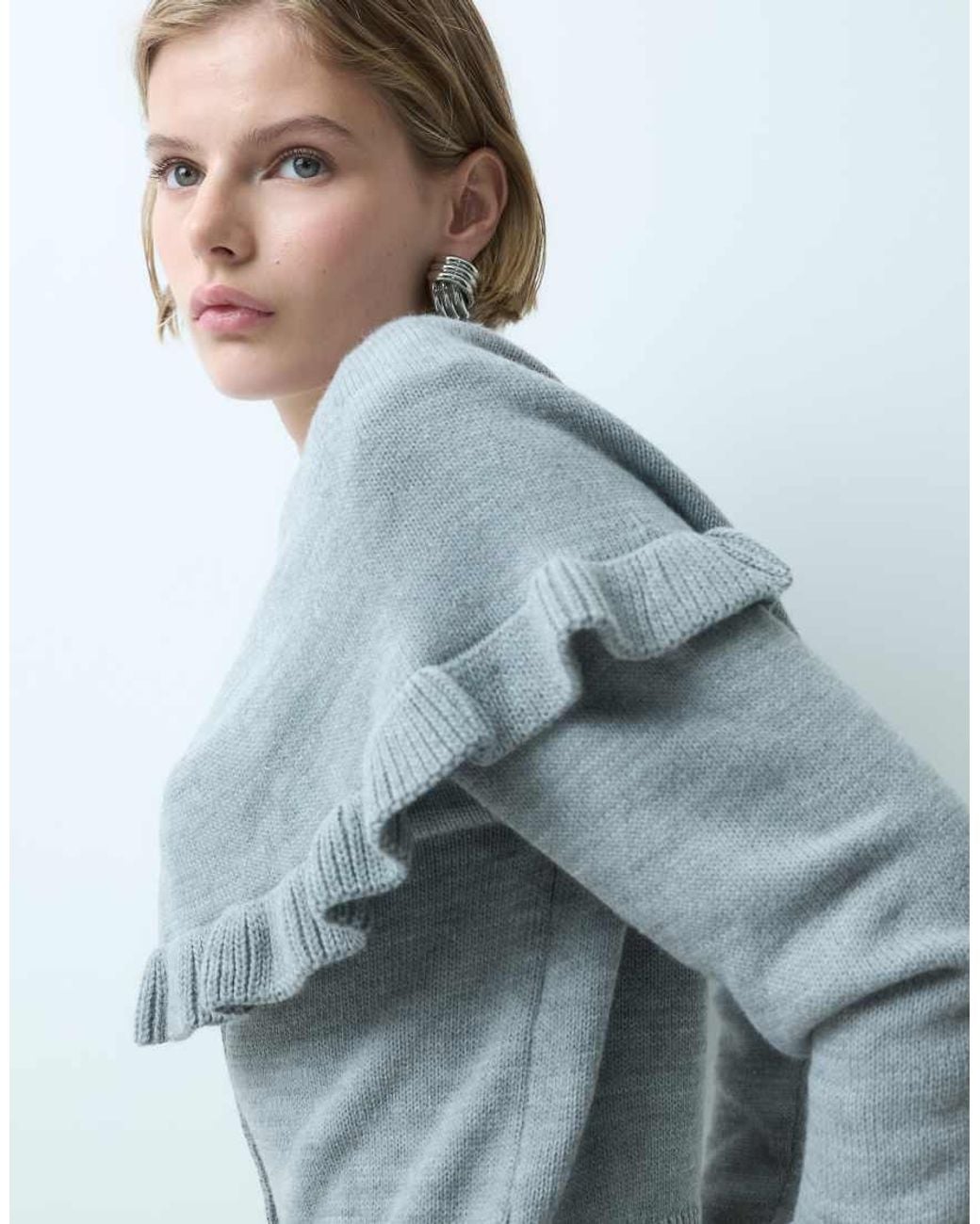 Miss Selfridge Blue Button Front Frill Cardigan