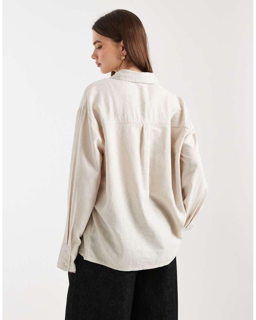 Cotton On Natural Haven Oversized Dad Shirt Linen Blend