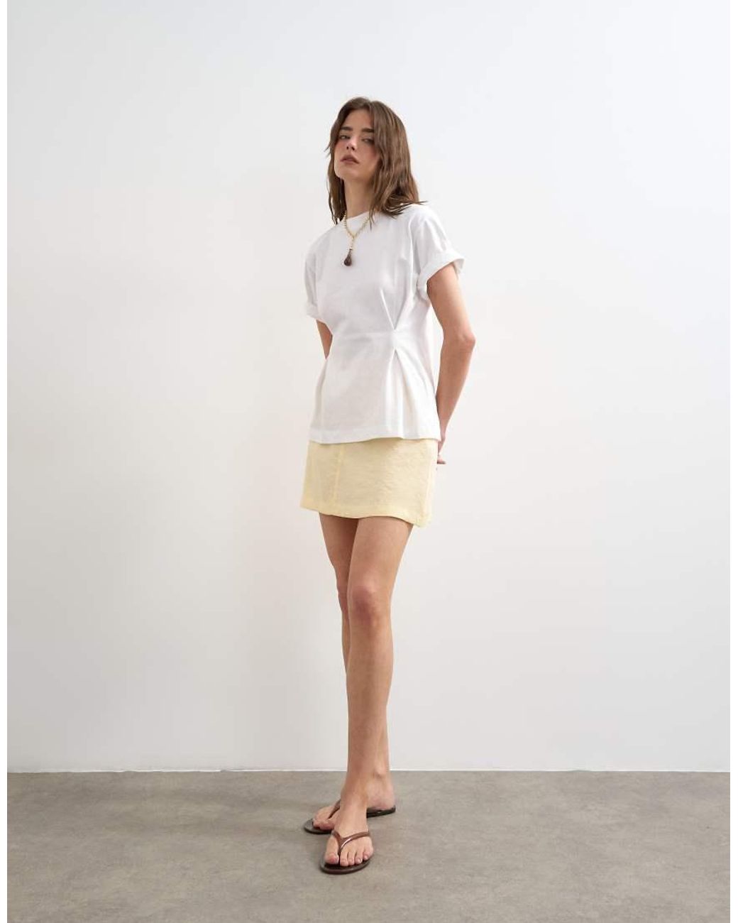 TOPSHOP White Roll Sleeve Cinch Tee