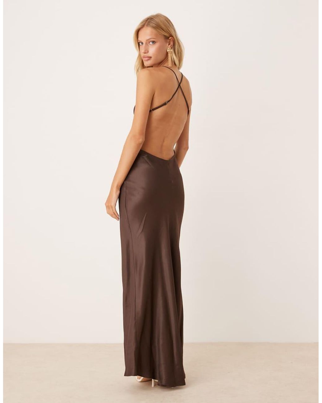 ASOS Natural Satin Seam Detail Maxi Dress