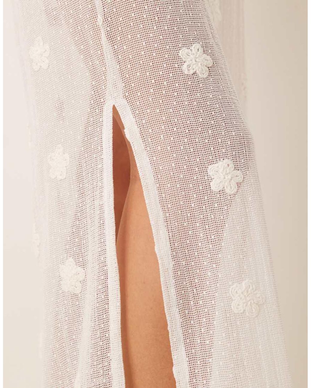 ASOS Natural Co-Ord Floral Embroidered Tie Side Detail Maxi Skirt