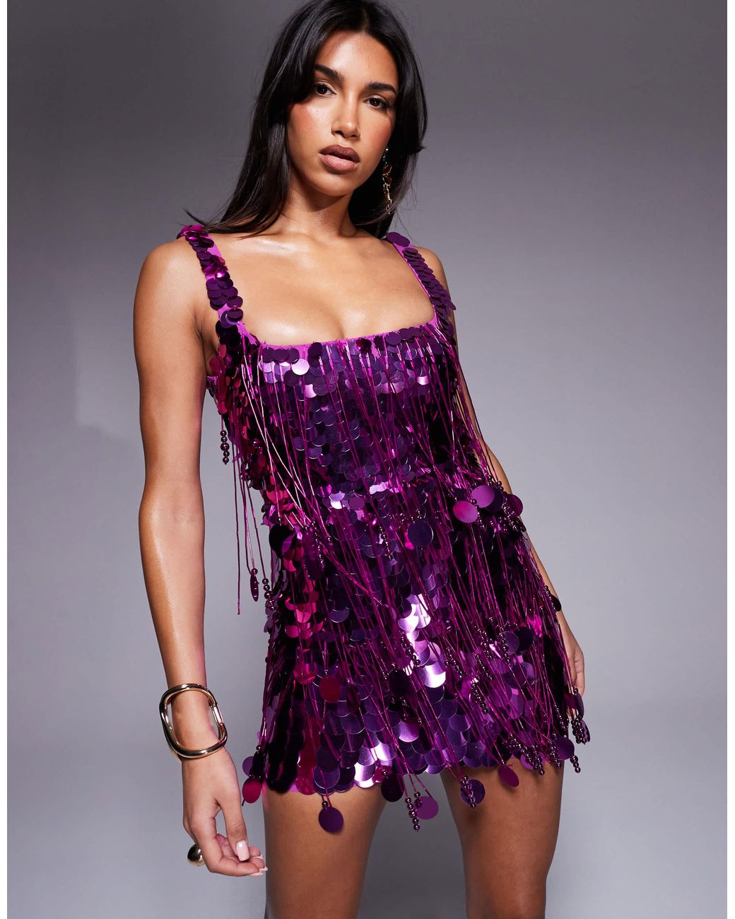 ASOS Paillette Sequin Embellished Fringe Mini Dress in Purple | Lyst